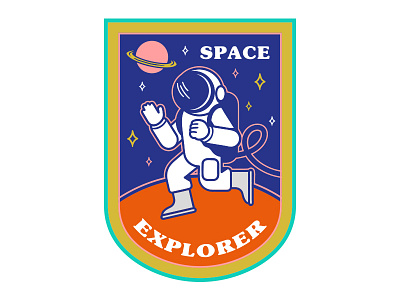 Space patch astronaut cartoon colorful illustration pin print space sticker