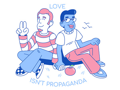 Love isn't propaganda! boy boyfriend cartoon character cute design draw flat friendship graphic happy homosexual illustration lgbt love pride print smile sticker together