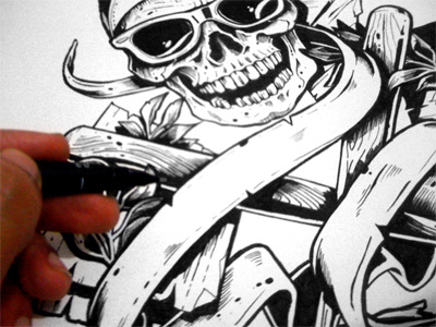 Skull Inking drawing ink skull
