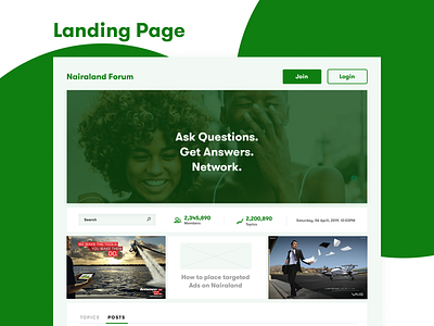 Landing page for a Forum