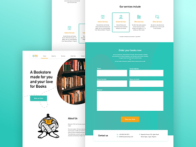 Landing page for a Bookstore design illustration typography ui