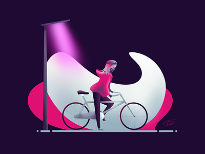 Night Time Cycle character cycling design illustration ipadpro pink procreate purple woman