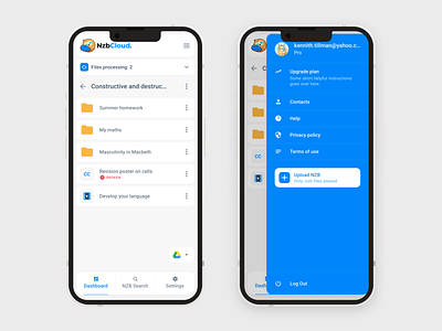 NZB Cloud - File manager app cloud file storage inteface mobile ui upload ux