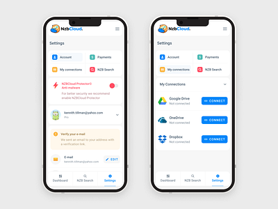 NZB Cloud - Settings app cloud inteface interaction interaction design mobile settings storage ui ux
