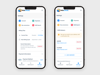 NZB Cloud - Settings app cloud design file inteface interaction interaction design mobile settings storage ui ux