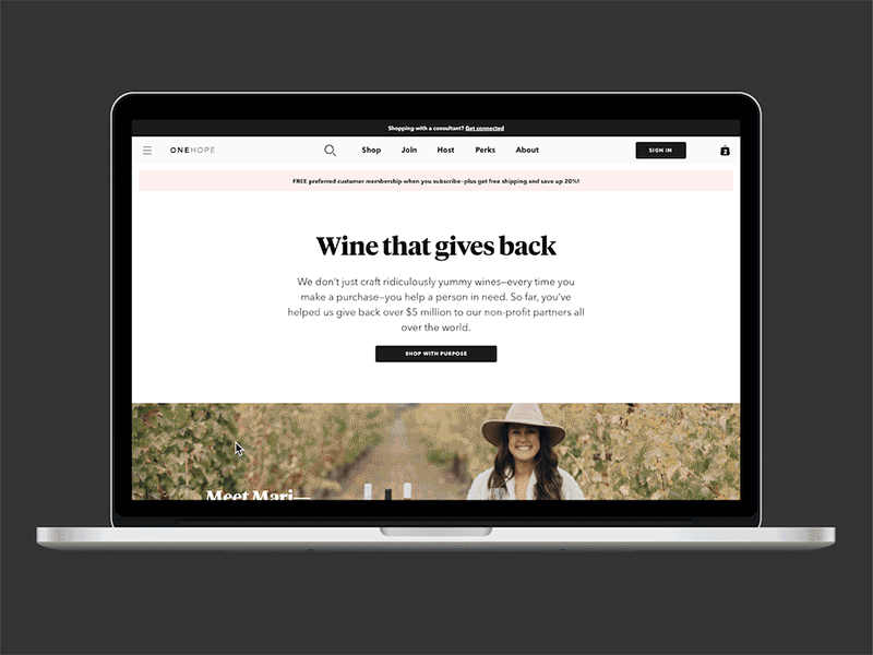 ONEHOPE Wine brand design charity landing page philanthropy redesign ui ux website website design wine