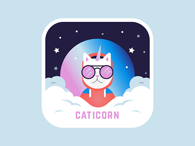 Caticorn Badge badge cat clouds glasses illustration stars sunglasses unicorn