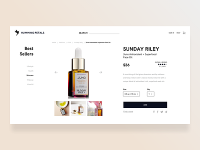 Sunday Riley Face Oil beauty cart checkout clean creative design ecommerce health landing layout minimal neutrals product product design product page shop skincare store ui web