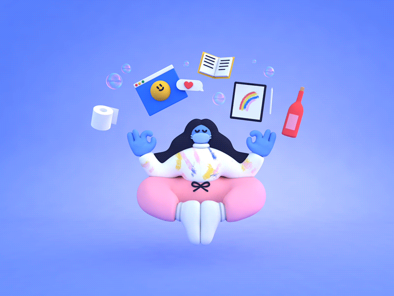 ☁️Quaran-Dreamin☁️ 3d animation cinema4d floating girl illustration ipad mask meditation quarantine toiletpaper wine woman
