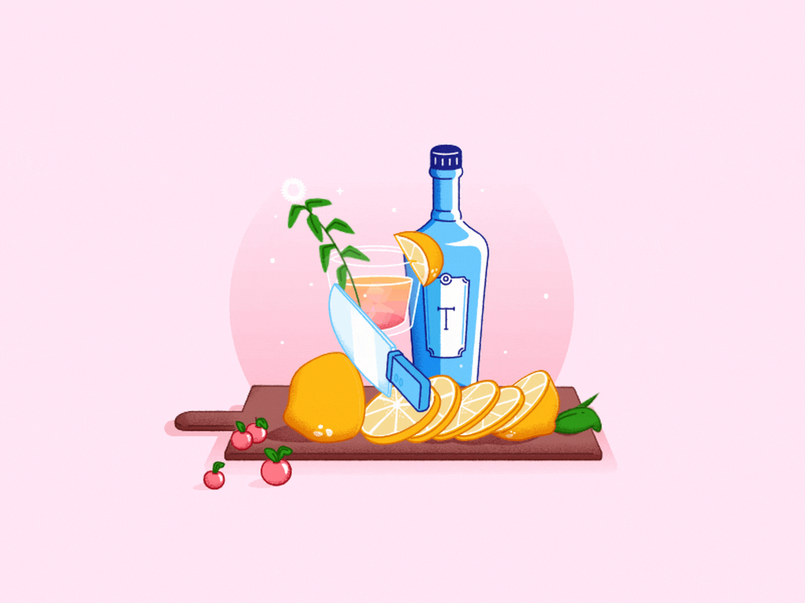 Cocktail Series - Knife animation cockatil drink knife lemon reflection slice summer sunset tequila
