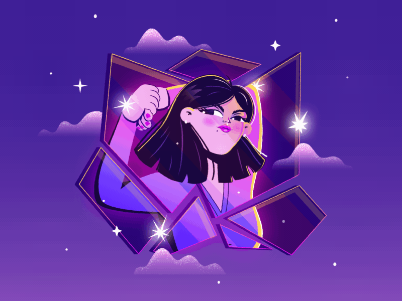 Portrait animation clouds girl light mirror portrait reflection sky stars woman