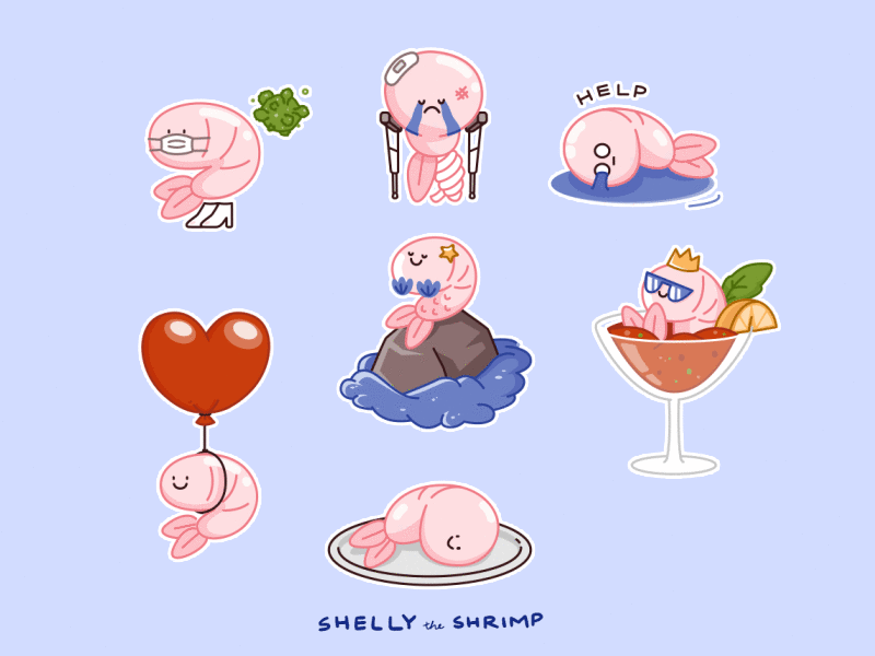 Shelly The Shrimp GIPHY Stickers character food fried funny giphy happy instagram love ocean sad shrimp stickers