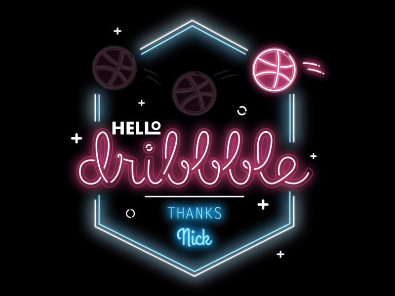 Hello, Dribbble! animation basketball first shot gif neon