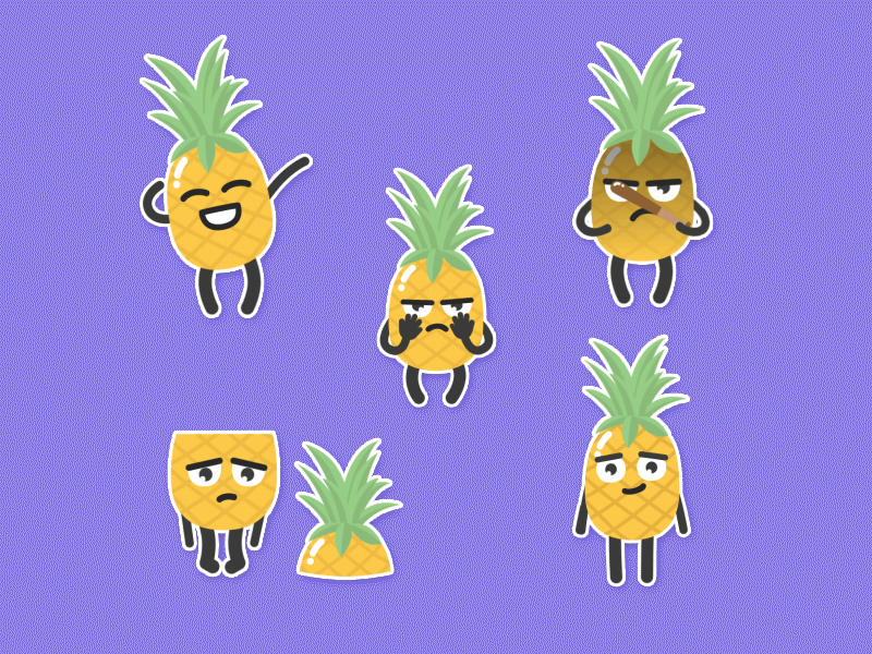 🍍Pineapple Stickers🍍 after effects angry bored character crying emotions gifs happy pineapple pissed sad stickers