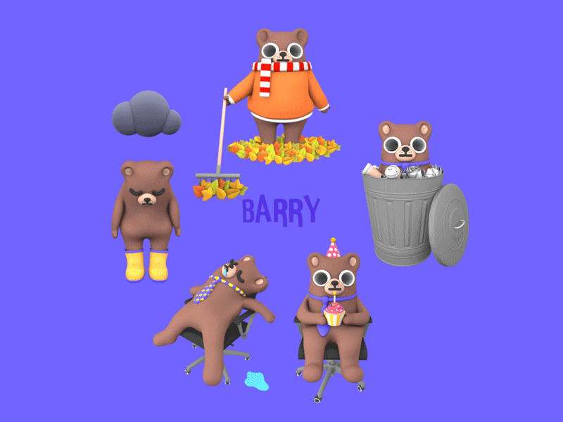 Barry's Existential Crisis 3d birthday c4d character cinema 4d fall leaves rigging sad sticker storm trash work