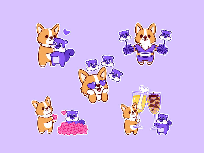 💜Carl and Sam💜 happy yay cheerleader cheers character characters sticker pack squirrel corgi heart fart love relationship