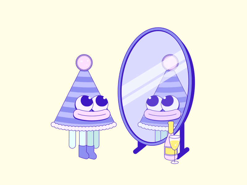 Happy New Year! 2019 champagne funny party hat party character celebrate love fake 3d mirror kiss holiday new years single self love