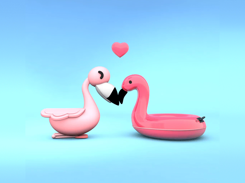 😢 Deflate Gate 😢 3d 3d character c4d character cute deflate flamingo funny heart heartbroken love love birds sad shock softbody