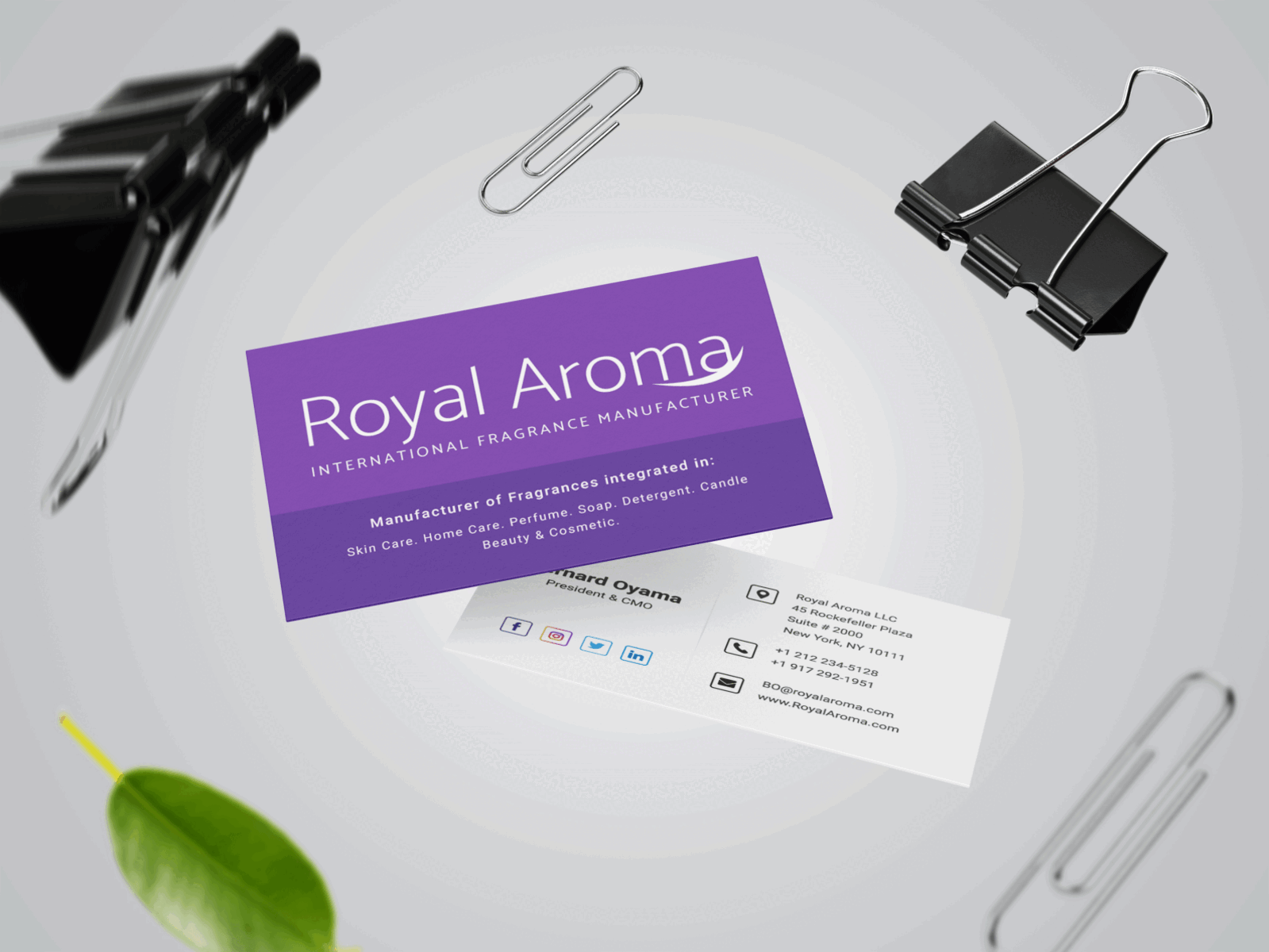 Royal Aroma branding business card design vector