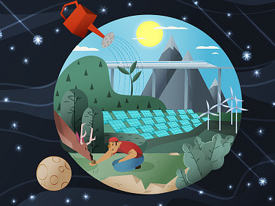 Deltree animation art deltree fun illustration pollution space trash vector world