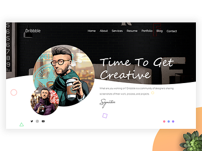 Dribbble 2 Homepage - Time To Get Creative ! creative cv designer freelancer personal portfolio portfolio personal programmer responsive resume vcad vcard