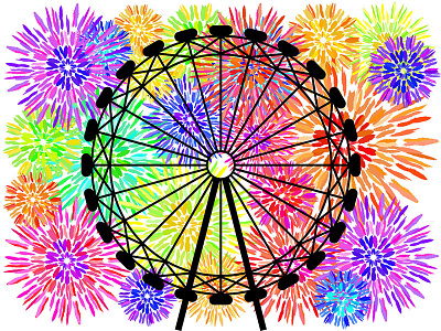 Coachella inspired Celebration celebration coachella ferriswheel fireworks flatart graphicdesign happy illustration party