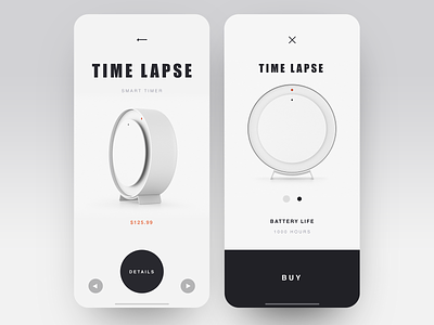Time Lapse app application black white clean creative ecofriendly ecomerce item item card layout luxury minimal minimalistic product shop shop app shop design timer ui ux watch