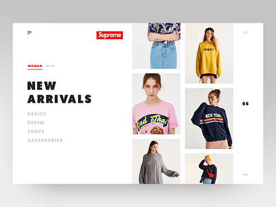 Main Page for Supreme arrivals clean clean creative clothes clothes shop ecomerce fashion fashion brand layout luxury minimal minimalistic product shop shop design supreme ui ux website young life