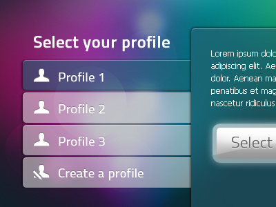 Profile selection navigation profile tabs