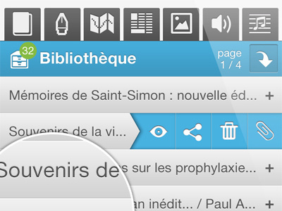 Virtual library app app buttons icons iphone items library list tabs ui