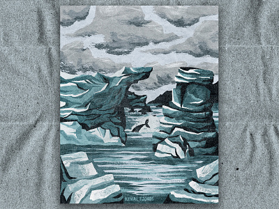 F for Kenai Fjords alaska blue ice illustration national park nature retro texture vintage