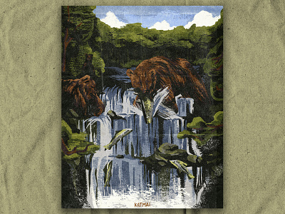 K for Katmai alaska illustration national park nature retro texture vintage