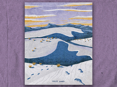 W for White Sands desert dunes illustration national park nature retro texture vintage white sands