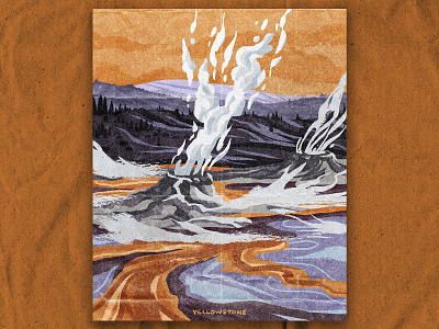 Y for Yellowstone illustration national park nature retro texture vintage yellowstone
