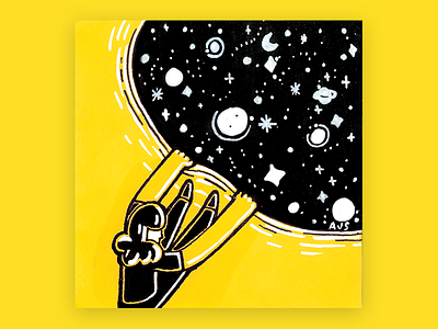 Post It Note #54 illustration pen and ink post it space yellow