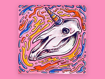 Post It Note #29 cute death illustration liquid pen and ink pink post it unicorn