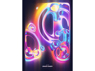 WWP°297 "Space Candy" abstract art bubbles colors design filter forge generative glow illustration neon neon light poster space wwp