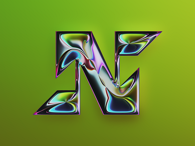 N – 36DOT 2022 36daysoftype 36dot abstract art chrome colors design filter forge generative green illustration lettering light type type design typography