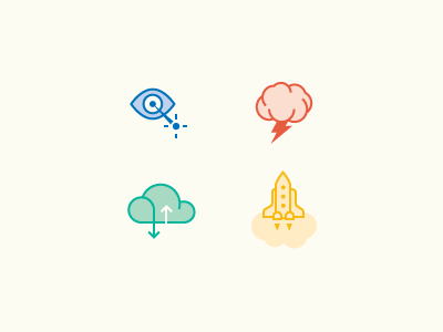 Exobrain Icons exobrain mind-mapping icons illustration rocket brainstorm cloud