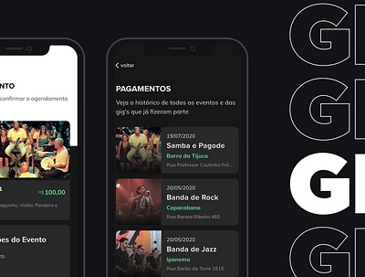 GIG - Payment's Historic app dark theme design mobile music ui uidesign user interface