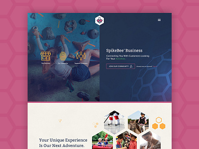 SpikeBee Business Landing Page bee camps classes community hexagons hive landing spikebee