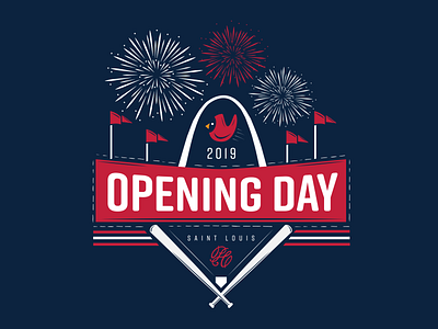 St. Louis Cardinals Opening Day badge baseball bats fireworks lockup