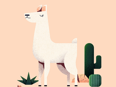 No probllama - Day #179 alpaca animal cactus cute desert green illustraion llama pink simple succulent texture vector