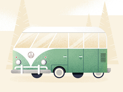 Dude, where did my Van Gogh? Day #183 car cute illustraion nature retro simple texture vector vintage vw bus