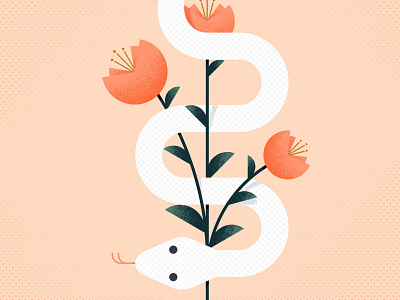 Theres a snake in my Bouquet - Day #199 animal cute floral flow flowers illustraion pink simple snake snakes texture vector