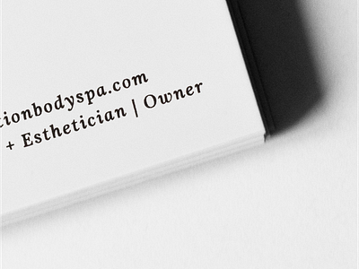 Business Card Detail | Restoration Body Spa black and white business card minimalist serif typography
