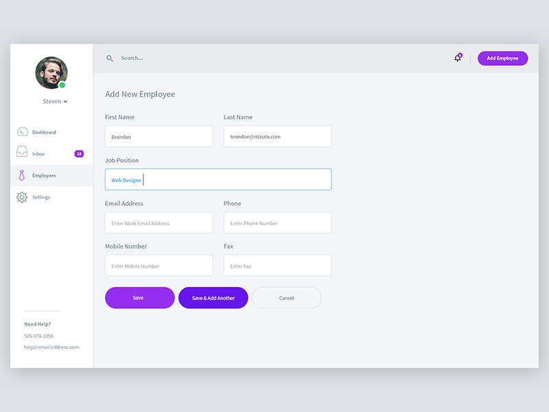 New interface. Form input UI. Employee form UI Design. Форма поддержки UI.