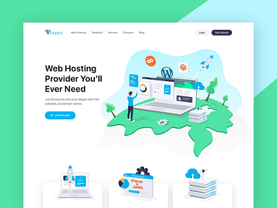 Verpex- Web Hosting Website blog character clean design domain flat illustration resellers server ui ux vector web hosting website