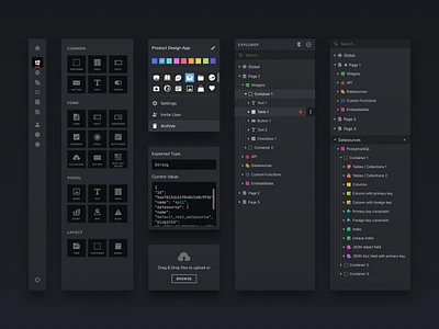 Navigation Explorer & Toolbox admin panel api dark theme data source design explorer framework icons internal tools navigation self host toolbox ui ui elements ux web widget