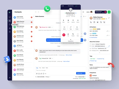 Contacts Page 3d branding call chat clean contact page crm dashboard design email icons illustration integrations phone system power dialer sales text ui ux web app